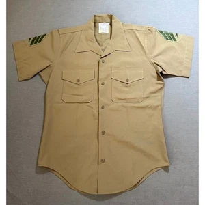 Vintage US Military Marines Shirt Uniform Short Sleeve Tan Rank Wool Blend 60s. - Picture 1 of 6