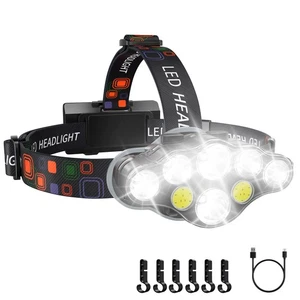 Lampada frontale ricaricabile, 8 LED lampada frontale luminosa con luce rossa, IPX4 impermeabile... - Foto 1 di 7