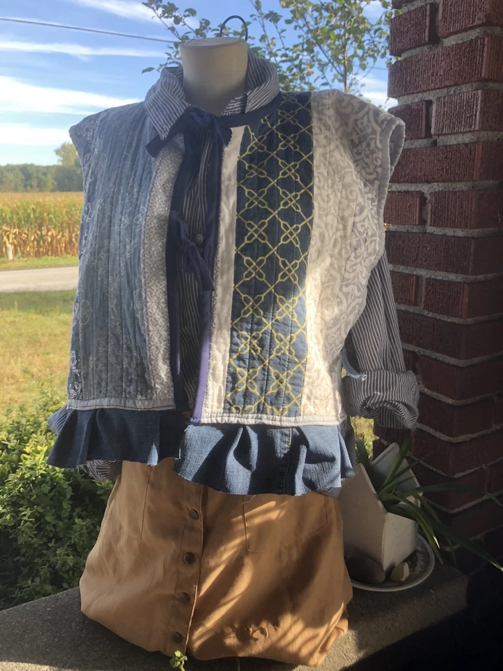 Chaleco para mujer reciclado hecho a mano boho retazos único en su clase sostenible talla grande-XL Foto 1 de 4