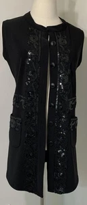 Gilet nero lungo vintage Y2K sequenza e tasche perline bottoni caldo taglia L cocktail - Foto 1 di 17