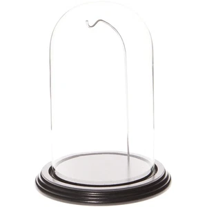 Plymor 4.5" x 8" Watch Glass Dome Cloche (Black Wood Veneer Base & Silver Wire) - Picture 1 of 1