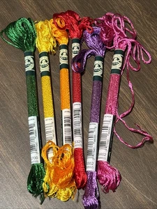NEW DMC Mouline Satin Floss Lot of 6 Assorted Colors Shiny Silky - Picture 1 of 6