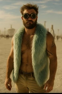 XXL Xhilaration Powder Blue Long Pile Faux Fur Vest Lined Burning Man Festival - Picture 1 of 10