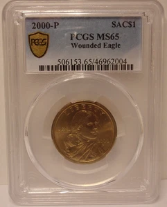 2000 P Sacagawea Dollar Wounded Eagle- PCGS MS65- FREE SHIPPING - COOL ERROR - Picture 1 of 9