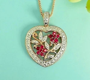 2.00Ct Round Cut Lab Created Ruby Women's  Heart Pendant 14k Yellow Gold Plated - Picture 1 of 6