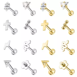 16G Gold Surgical Steel CZ Lip Labret Stud Cross Snake Cartilage Earring Jewelry - Picture 1 of 20