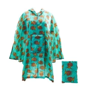 Eco Chic Highland Cow Green Waterproof Foldable Adult Poncho - BNWT - Picture 1 of 3