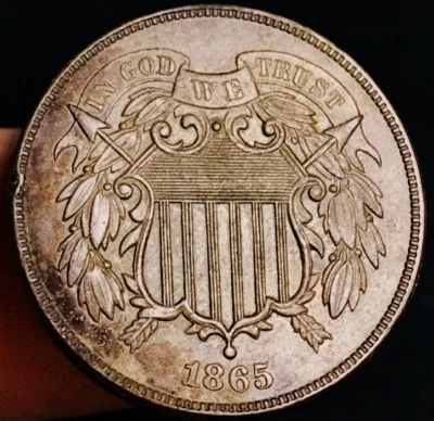 1865 Two Cent Piece 2C FULL MOTTO Civil War Era US Copper Coin CC23967 - Image 1 of 4