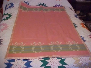 BABY BLANKET, BOW w/ LAUREL WREATH, REVERSIBLE PINK CREAM - Picture 1 of 6