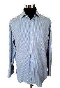 J. Camisa Thompson Crew Botón Frontal Para Hombre Talla Grande 16-16 1/2 Azul Blanco Rayas - Imagen 1 de 13