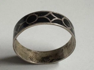 Antiker Kinder-Ring 925er Silber , schwarz emaliert um 1920 - Größe 48 - Bild 1 von 3