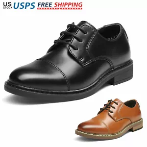 Boys Youth Oxford Shoes Classic Cap toe Lace up Wedding Shoes Dress Shoes - Picture 1 of 21
