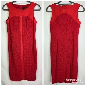 ADRIANNA PAPELL NWT Red Sleeveless Lace Crochet Overlay Party Cocktail Dress 4 - Picture 1 of 7