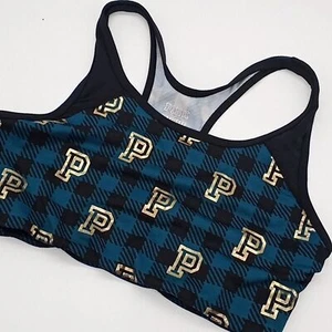 Victoria's Secret PINK Sports Bra Womens M Ultimate Unlined Green Plaid Logo - Picture 1 of 8