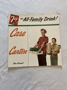 Vintage 1960s 7 UP The All Family Drink Advertising Sign Cardboard Paper 14x14” - Picture 1 of 9