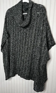Lane Bryant Womens SWEATER 20 22 Black White Chunky Generous Poncho Style NEW - Picture 1 of 10