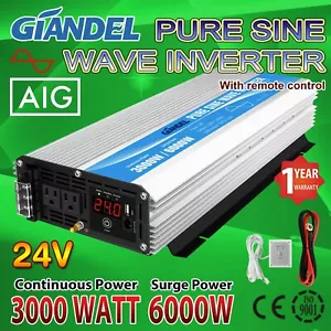Pure Sinus Wechselrichter 3000W 24V bis 110V-120V USA Transistor 4,5 m lang Fernbedienung - Bild 1 von 8