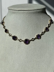 Contemporary Amethyst and 14K Yellow Gold Link Necklace - Picture 1 of 11