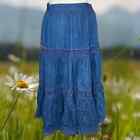 Vintage BIS Paris Beverly Hills Denim Tiered Embroidered Ruffle Prairie Skirt M