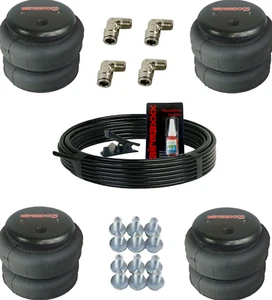 4 airmaxxx 2500 Air Ride Suspension Bags 50 Feet 3/8 Hose & Brass Elbow Fittings - Picture 1 of 24
