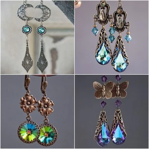 Boho Ethnic Style Flower Butterfly Women Crystal Drop Dangle Earrings Jewelry