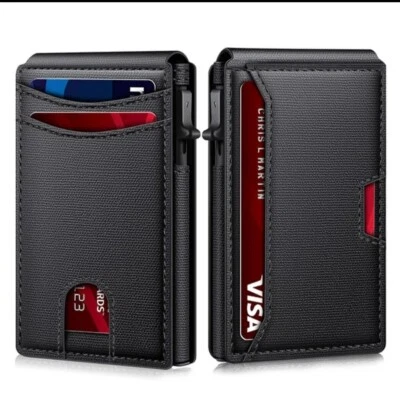 Men's Black tactical magnetic wallet RFID Blocking card holder Aluminum bifold - Image 1 of 4