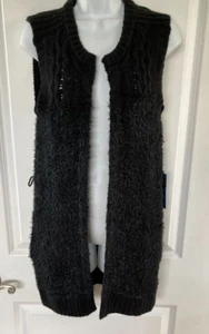 NWT VERA WANG Long Sweater Vest Cardigan Simply Vera Open Front Black Small - Picture 1 of 6