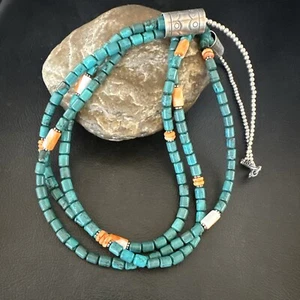 Collar de plata esterlina navajo azul turquesa espinosa ostra 3S 17535 - Imagen 1 de 12