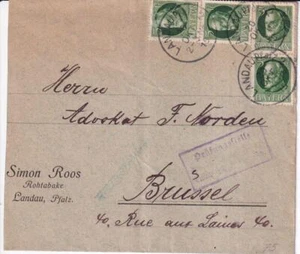 SA29a Germany, Bayern Bavaria Landau Pfalz Simon Roos 1915 to Brussels, cover - Picture 1 of 2