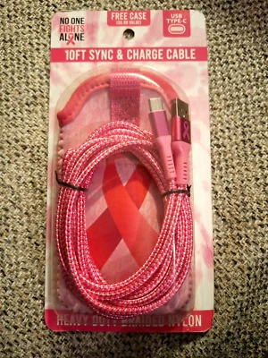 Novelty Flexible Data Fast Charging Cord Sync Charger Long Cable  Pink Cancer Fr - Image 1 of 4