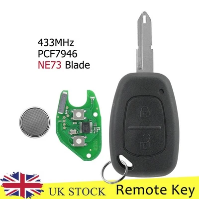 2 Button Remote Key Fob For Renault Master Kangoo Vauxhall Vivaro 433MHz PCF7946
