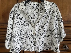 Kirious Women’s top XL cropped blouse black-and-white V Neck Short Sleeve - Picture 1 of 8