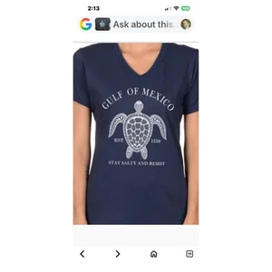 Golf von Mexiko Turtle T-Shirt Damen V-Ausschnitt Stay Salty Resist Grafik Tee - Bild 1 von 3