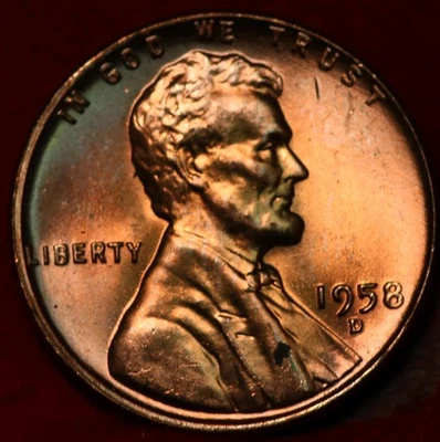 Uncirculated Red 1958-D Denver Mint Copper Lincoln Wheat Cent - Image 1 of 2