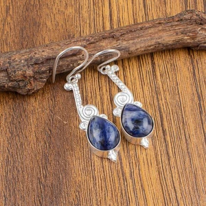 Sodalite Pear Shape 925 Sterling Silver earrings for women.For Friendship Day - Picture 1 of 5