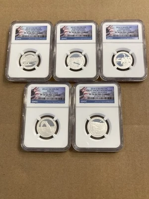 2014 S Proof Silver Quarter NGC PF70 Ultra Cameo National Parks 5-Coin Set Flag  - Image 1 of 2
