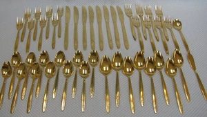 Cosmos Edelstahl Gold Elektroplate Besteck 46 Teile Service für 8 EXC - Bild 1 von 5