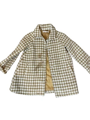 Abrigo Hope & Henry Niñas 8 Blanco Tostado Pata de Gallo Botón Frontal Forrado Lazo Puño Foto 1 de 4