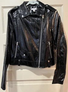 TOPSHOP Faux Leather Moto Biker Jacket Size 10 Mock Croc NWOT - Picture 1 of 8