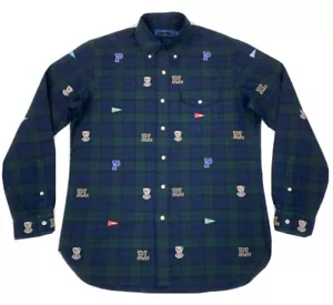 Ralph Lauren Navy/Green Plaid Oxford Camisa bordada-PVP £109 - Imagen 1 de 9