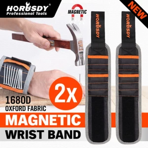 2PC Magnetic Wristband w/ Strong Magnets Holds Screws, Nails, Bits Gift for Him - Picture 1 of 11