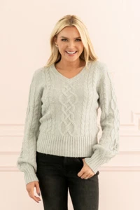 💕 RACHEL PARCELL 💕 Small 💕 Pailletten Puffärmel Pullover Grau Violett NEU 💕 - Bild 1 von 7