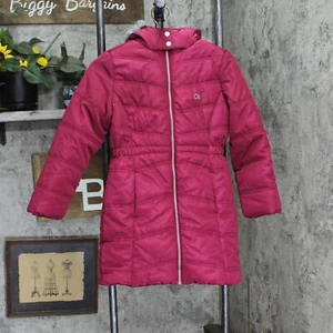 calvin Klein Jeans Girls Long Quilted Puffer Parka Jacket Red Pink M - Picture 1 of 5