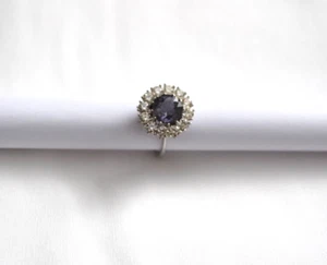 Lilla Zaffiro Anello con Diamanti IN Taglio Rotondo 14K Oro Bianco, Sfaccettato - Bild 1 von 3