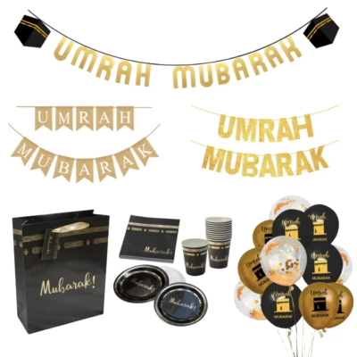 Umrah Mubarak Decorations Umrah Banner Umrah Balloon Umrah Tableware Set