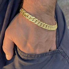 Men's 14k Gold Plated Dust Cut Bracelet Hip Hop Wrist Chain 10MM Thick 9" inch