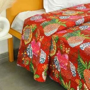 Orange Steppdecke Kuschelige Handarbeit Steppdecke für Wohndeko Geschenk Queen Twin Size - Bild 1 von 5