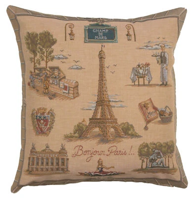 Scenes of Paris Throw Pillow Cover - Eiffel Tower Tapestry Cushion 19x19 in New - Image 1 of 4