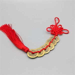 6 x Coins Chinese Feng Shui Lucky Hanging Charm Health Wealth Temple Red Tassel 