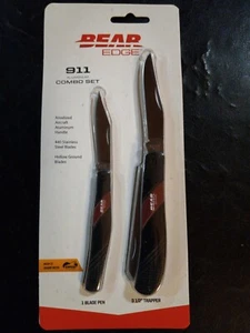 Bear Edge 911 2pc Black/Red Aluminum Folding 440 Stainless Knife Combo Set - Picture 1 of 6